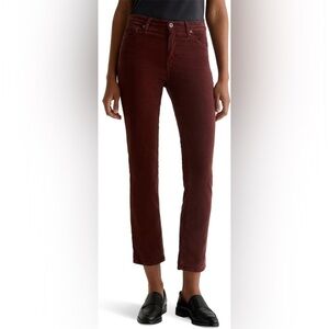 AG Mari Mid Rise Slim Straight Leg Corduroy Jeans Burgundy Size 26 NWT